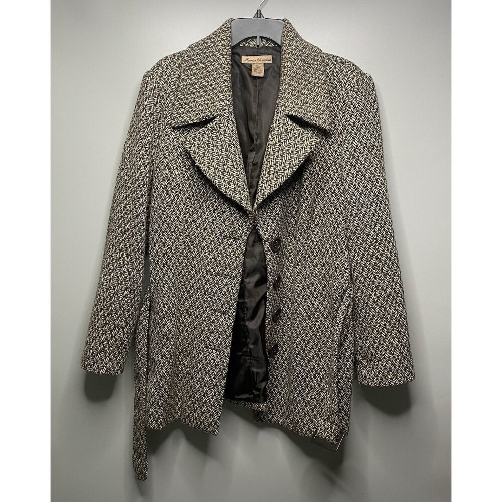 Marisa Christina Women's Coat in Brown Herringbone Woolblend L